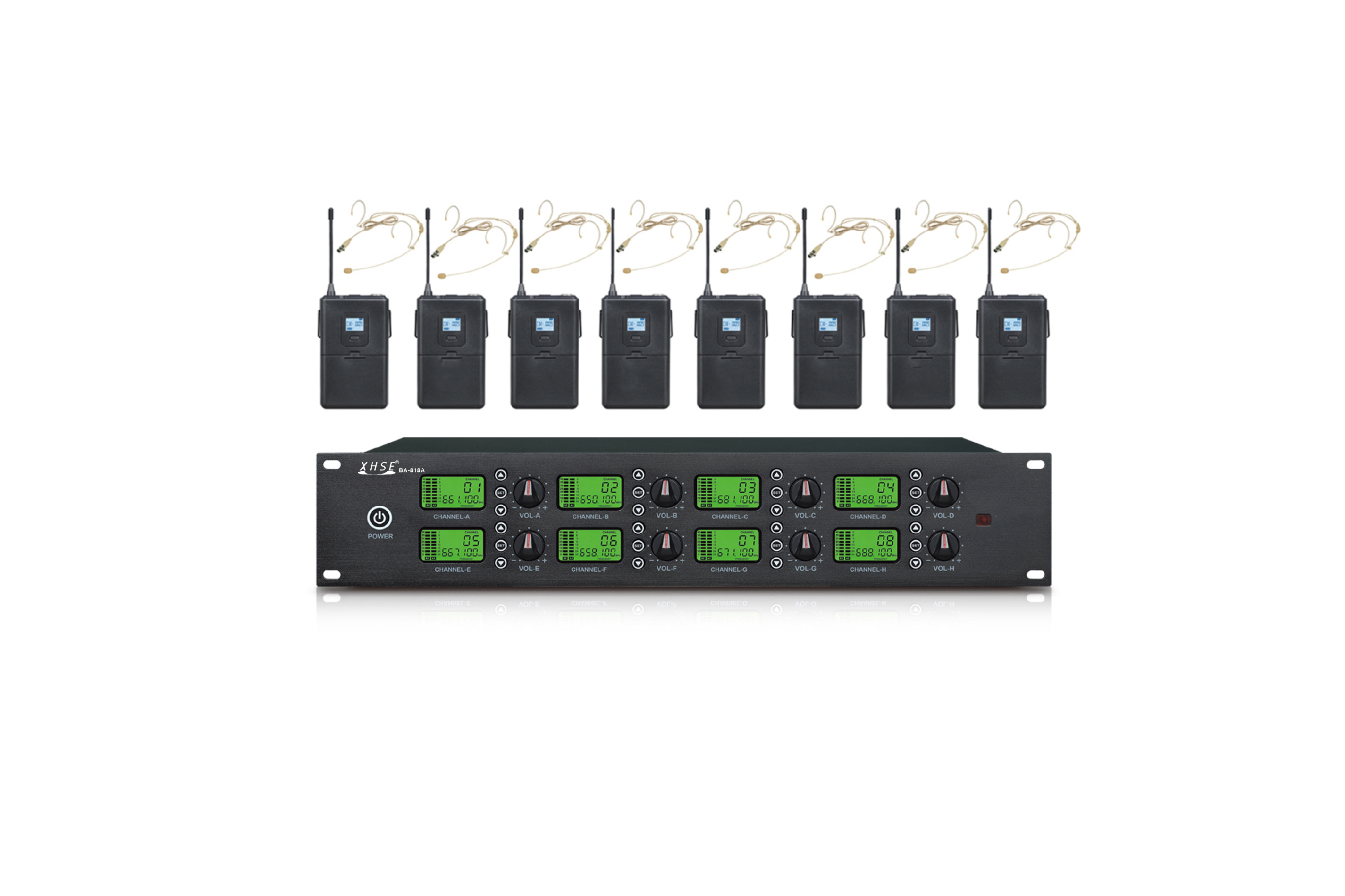 【BA-818A】一拖八無線頭帶話筒